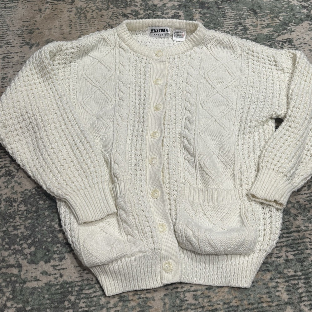 Vintage Western Connection White Cable Knit Cardigan Women's Size Large EUC